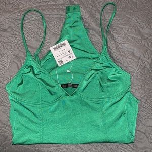 ZARA Green Satin Bodysuit